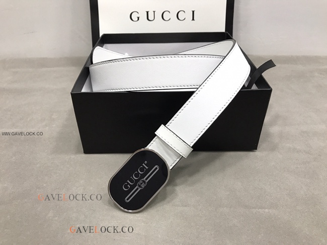 Gucci '80 Smooth White Leather Belt Silver Trim Logo Buckle